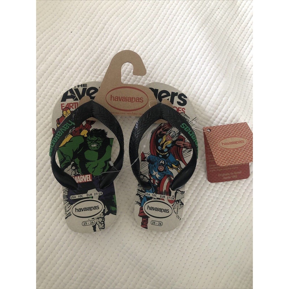 New! Havaianas Kids Marvel Avengers Thong Sandals Slipper Size 10c Beige